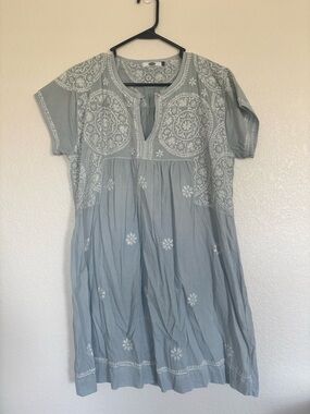 Dolma Hand Embroidered 100% Cotton Mini Dress in Size Large